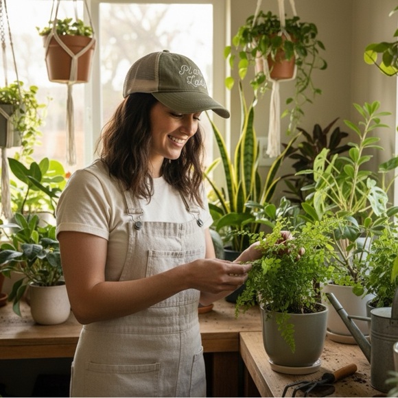 Baseball Cap with Mesh Back Plant Lady Olive Green & Beige New without Tags - Picture 2 of 4